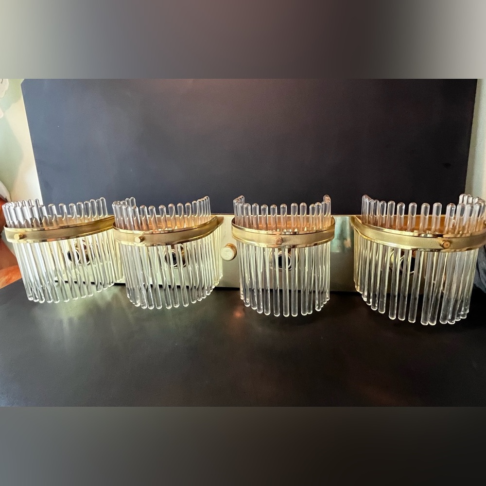 Euro Crystal Strand 25 1/2” Wide Polished Brass 4-Light Vanity Light